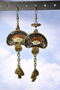 As Above So Below - Hand-Painted Seeing Eye Mushroom Dangle Earrings