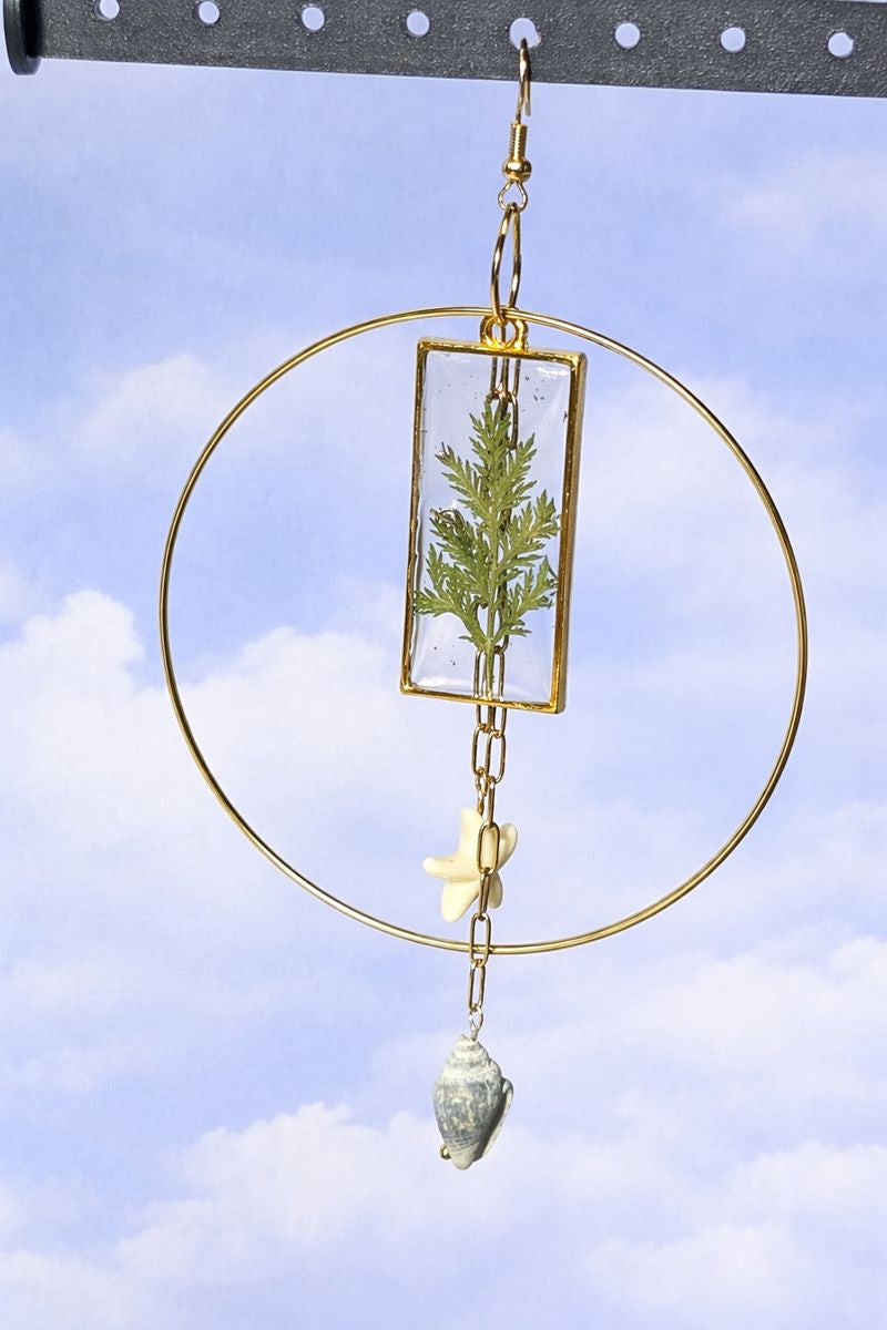 Drifted Ferns -  Coastal Botanical Hoop Dangles