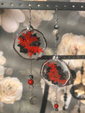 Crimson Winter Night Botanical Earrings - Jasper & Quartz Silver Dangles