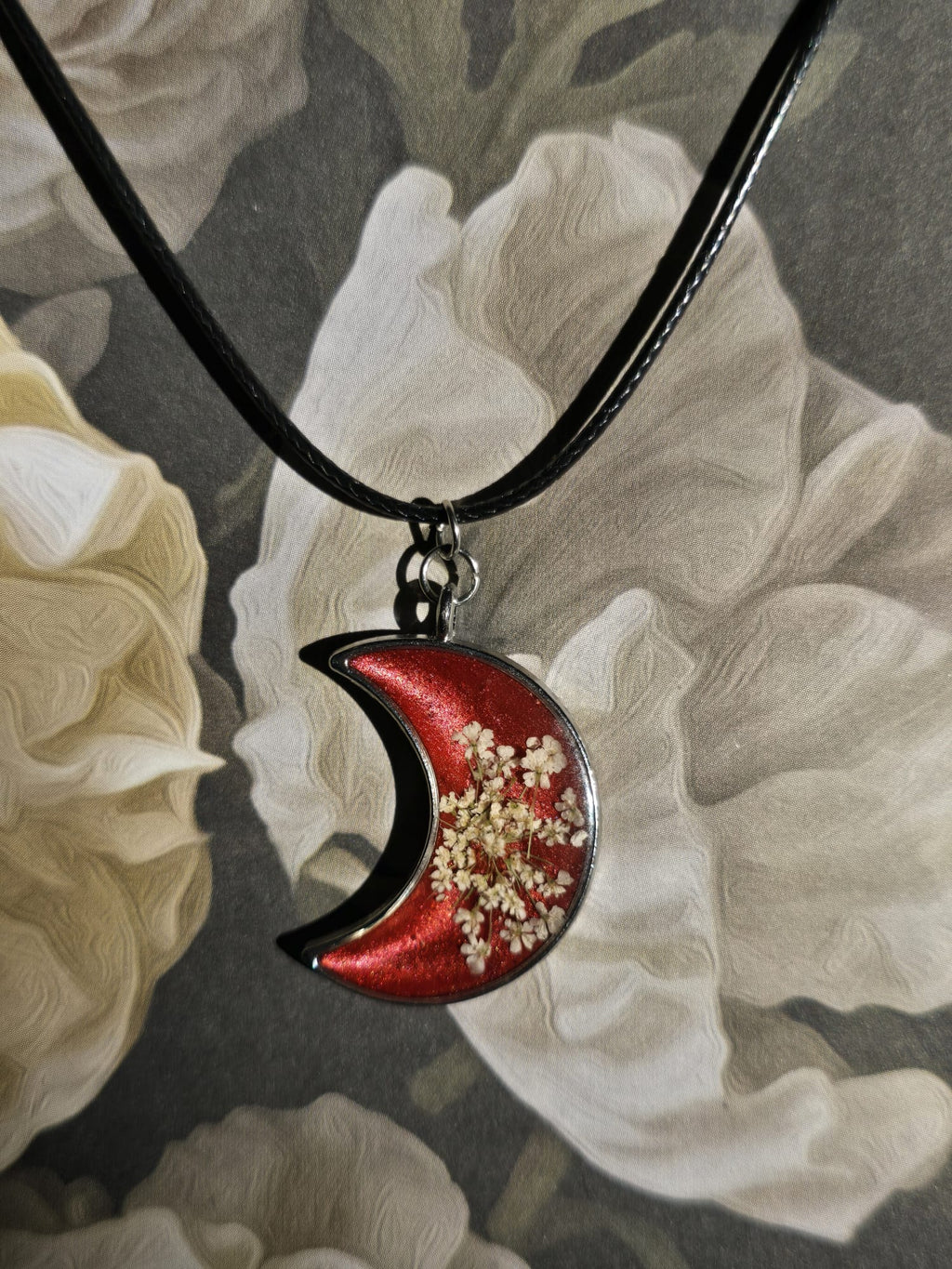 Luna's Breath - Moon-shaped Botanical Pendant