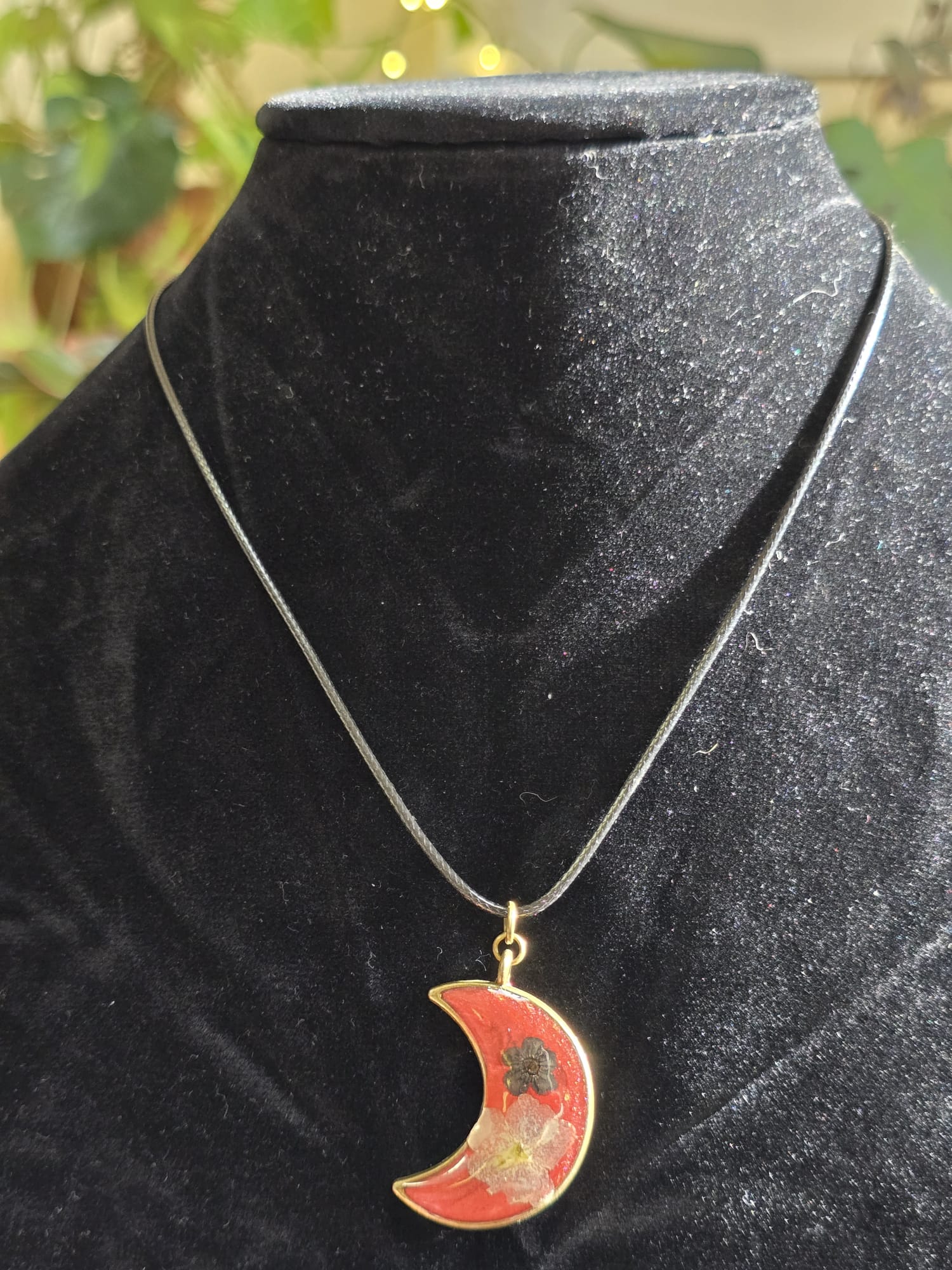 Red Moon Blossoms - Botanical Resin Pendant