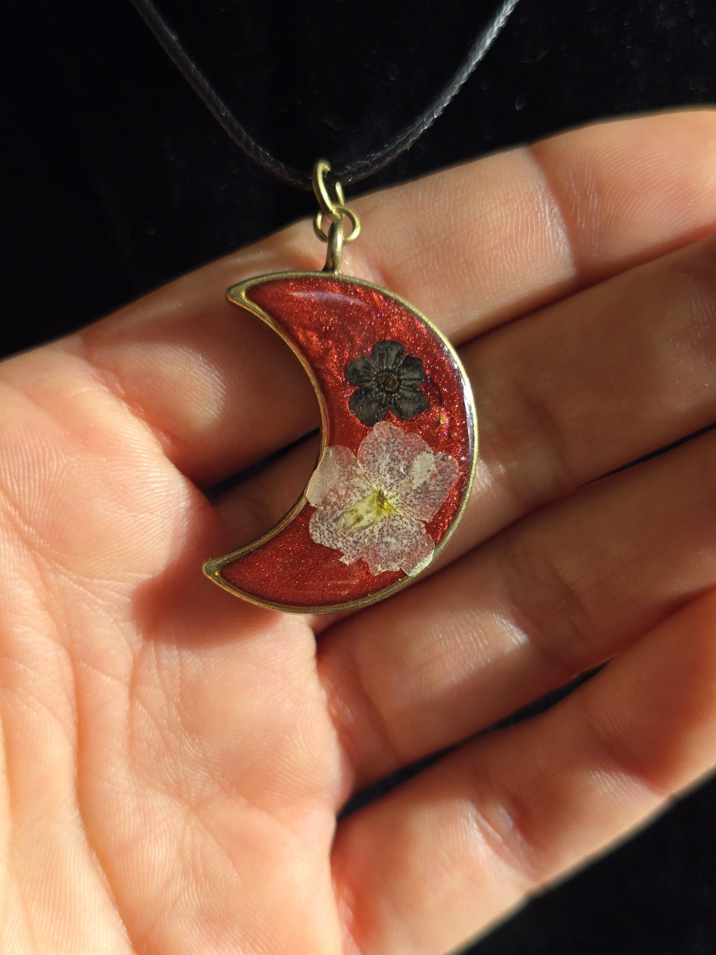Red Moon Blossoms - Botanical Resin Pendant