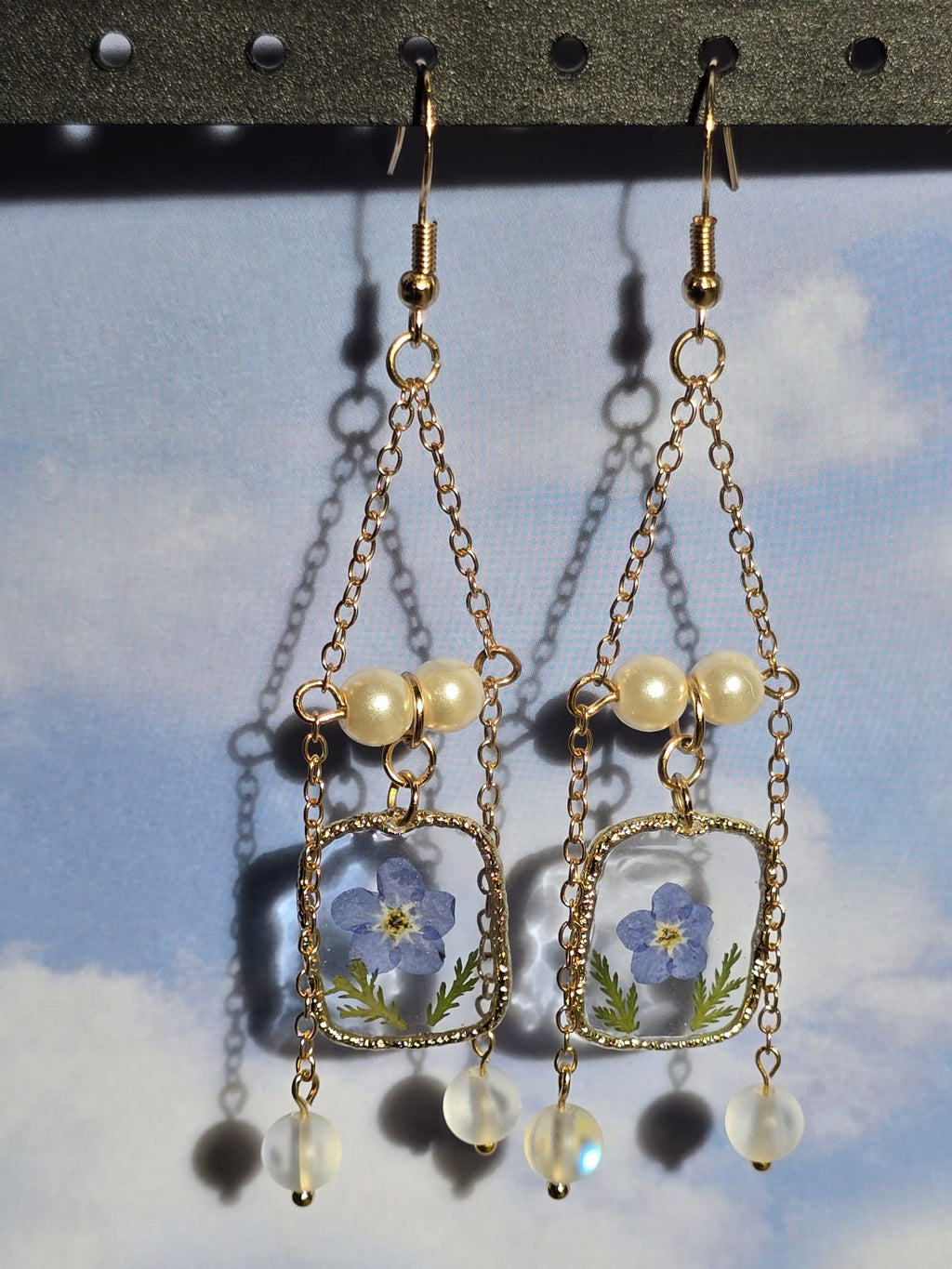 No Me Olvides - Forget-Me-Not Framed Botanical Earrings